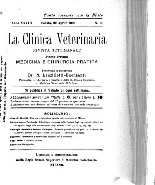 La clinica veterinaria rivista di medicina e chirurgia pratica degli animali domestici