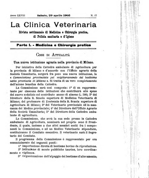 La clinica veterinaria rivista di medicina e chirurgia pratica degli animali domestici