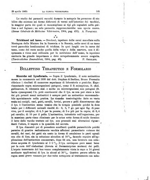 La clinica veterinaria rivista di medicina e chirurgia pratica degli animali domestici