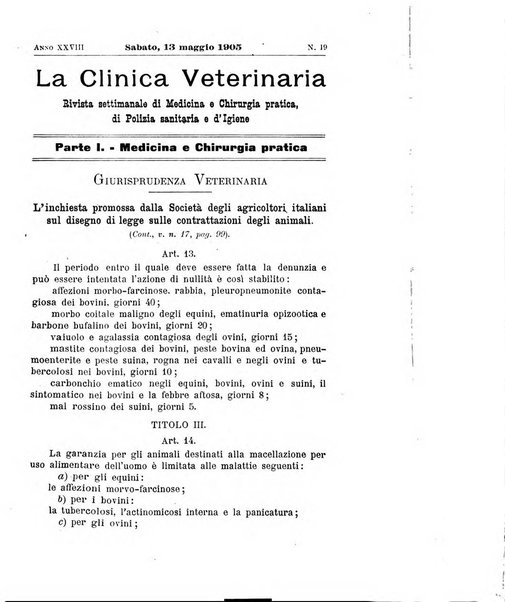 La clinica veterinaria rivista di medicina e chirurgia pratica degli animali domestici