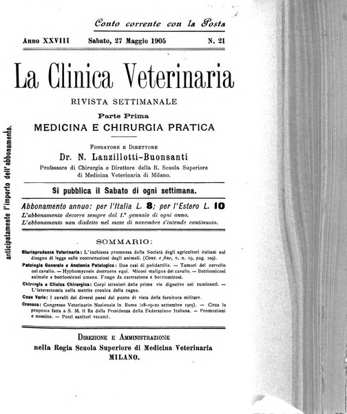 La clinica veterinaria rivista di medicina e chirurgia pratica degli animali domestici