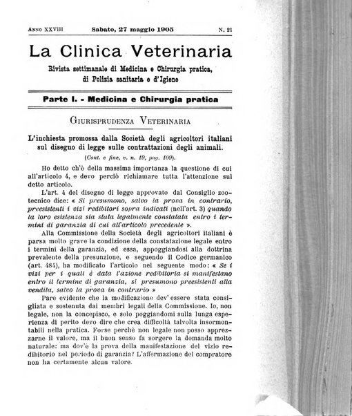 La clinica veterinaria rivista di medicina e chirurgia pratica degli animali domestici