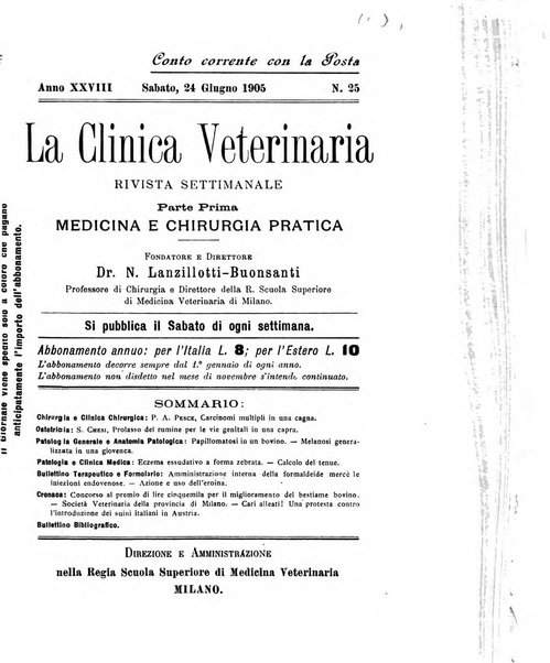 La clinica veterinaria rivista di medicina e chirurgia pratica degli animali domestici