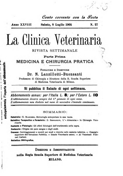 La clinica veterinaria rivista di medicina e chirurgia pratica degli animali domestici