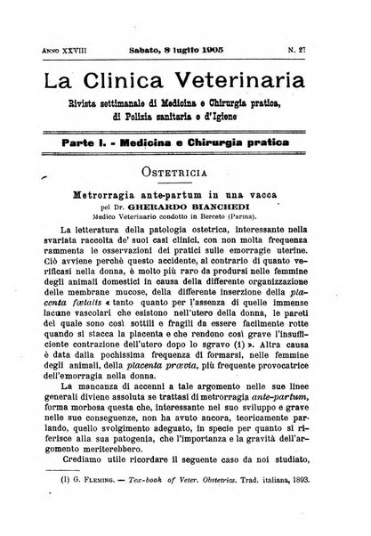 La clinica veterinaria rivista di medicina e chirurgia pratica degli animali domestici