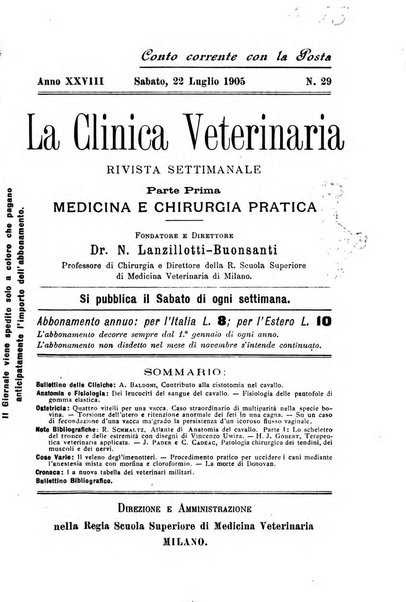 La clinica veterinaria rivista di medicina e chirurgia pratica degli animali domestici