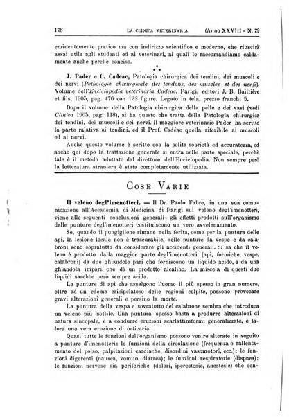 La clinica veterinaria rivista di medicina e chirurgia pratica degli animali domestici