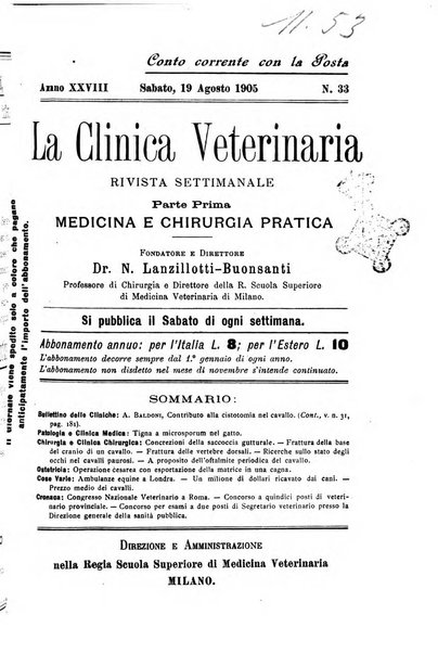 La clinica veterinaria rivista di medicina e chirurgia pratica degli animali domestici