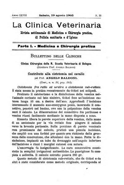 La clinica veterinaria rivista di medicina e chirurgia pratica degli animali domestici