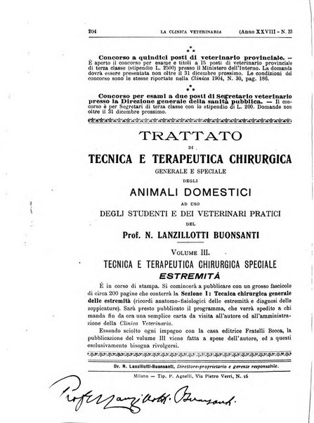 La clinica veterinaria rivista di medicina e chirurgia pratica degli animali domestici