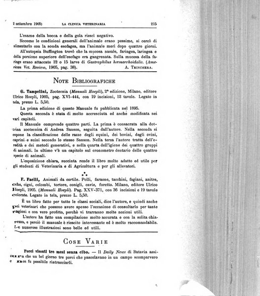 La clinica veterinaria rivista di medicina e chirurgia pratica degli animali domestici