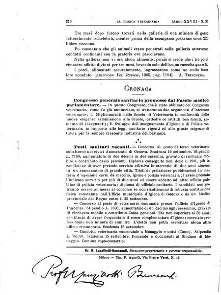 La clinica veterinaria rivista di medicina e chirurgia pratica degli animali domestici