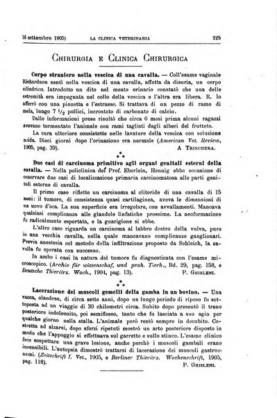 La clinica veterinaria rivista di medicina e chirurgia pratica degli animali domestici