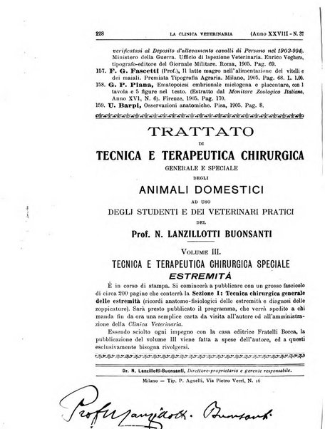 La clinica veterinaria rivista di medicina e chirurgia pratica degli animali domestici