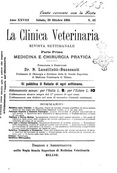 La clinica veterinaria rivista di medicina e chirurgia pratica degli animali domestici