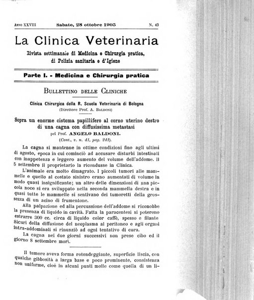 La clinica veterinaria rivista di medicina e chirurgia pratica degli animali domestici