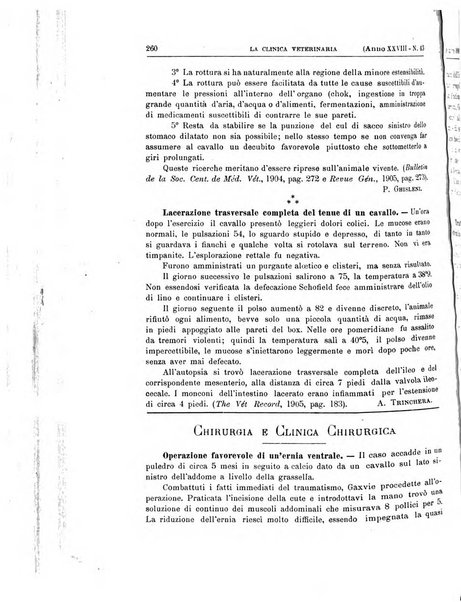 La clinica veterinaria rivista di medicina e chirurgia pratica degli animali domestici