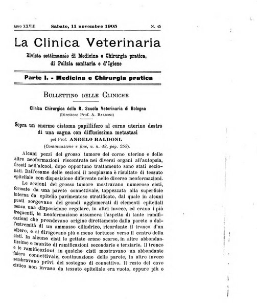 La clinica veterinaria rivista di medicina e chirurgia pratica degli animali domestici