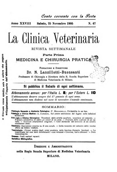 La clinica veterinaria rivista di medicina e chirurgia pratica degli animali domestici