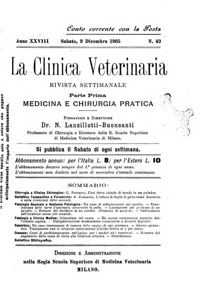 La clinica veterinaria rivista di medicina e chirurgia pratica degli animali domestici