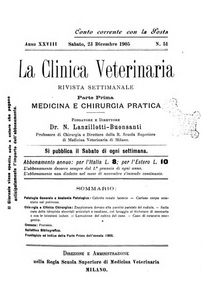 La clinica veterinaria rivista di medicina e chirurgia pratica degli animali domestici