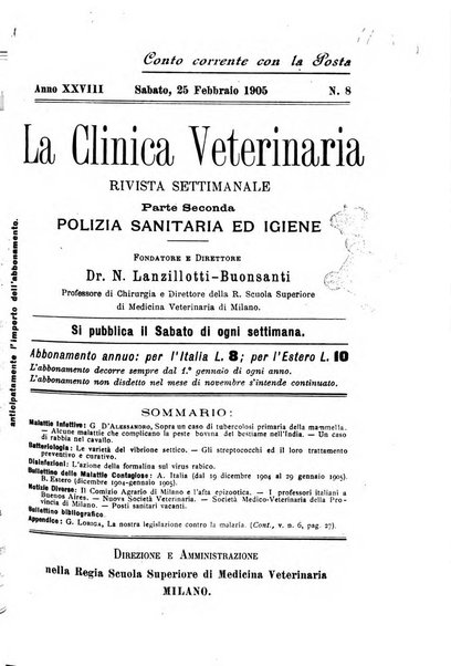 La clinica veterinaria rivista di medicina e chirurgia pratica degli animali domestici