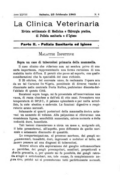 La clinica veterinaria rivista di medicina e chirurgia pratica degli animali domestici