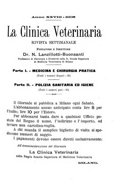 La clinica veterinaria rivista di medicina e chirurgia pratica degli animali domestici