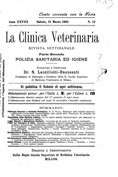 La clinica veterinaria rivista di medicina e chirurgia pratica degli animali domestici