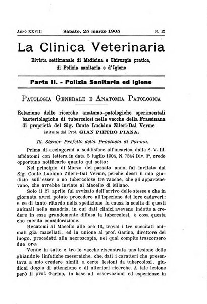 La clinica veterinaria rivista di medicina e chirurgia pratica degli animali domestici