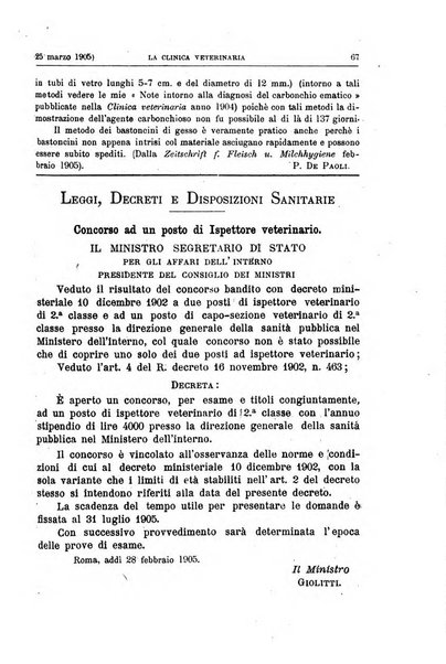 La clinica veterinaria rivista di medicina e chirurgia pratica degli animali domestici