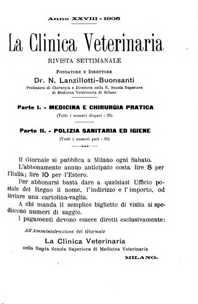 La clinica veterinaria rivista di medicina e chirurgia pratica degli animali domestici