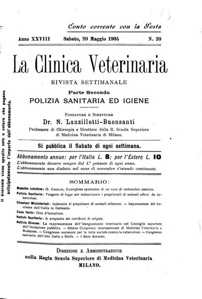 La clinica veterinaria rivista di medicina e chirurgia pratica degli animali domestici