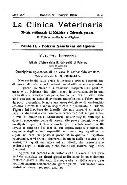 La clinica veterinaria rivista di medicina e chirurgia pratica degli animali domestici