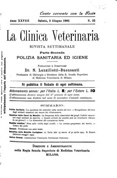 La clinica veterinaria rivista di medicina e chirurgia pratica degli animali domestici