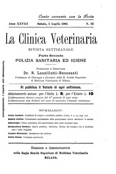 La clinica veterinaria rivista di medicina e chirurgia pratica degli animali domestici