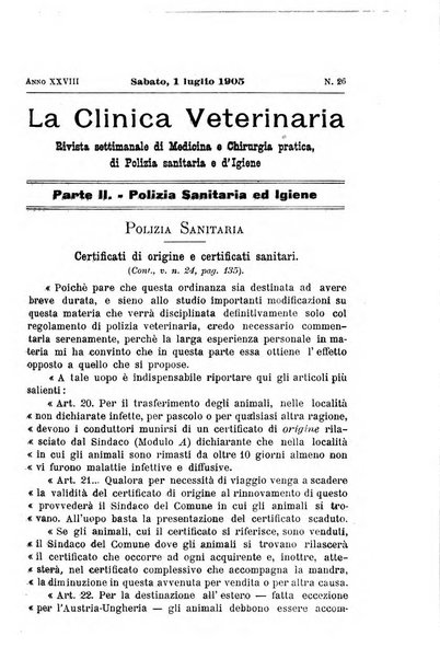 La clinica veterinaria rivista di medicina e chirurgia pratica degli animali domestici