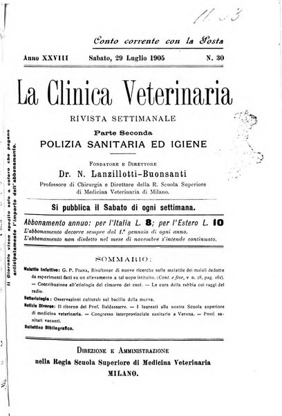 La clinica veterinaria rivista di medicina e chirurgia pratica degli animali domestici