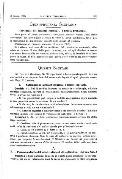 La clinica veterinaria rivista di medicina e chirurgia pratica degli animali domestici