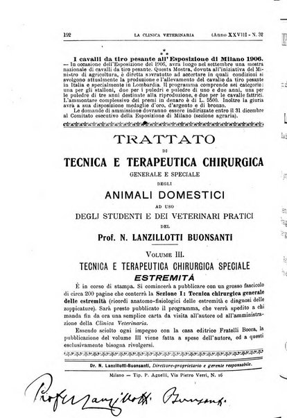 La clinica veterinaria rivista di medicina e chirurgia pratica degli animali domestici