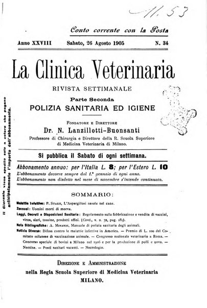 La clinica veterinaria rivista di medicina e chirurgia pratica degli animali domestici