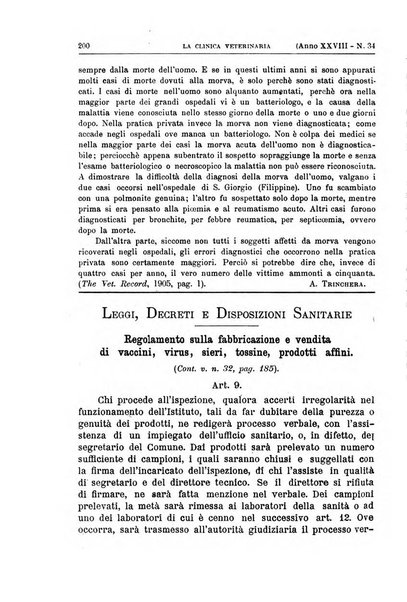 La clinica veterinaria rivista di medicina e chirurgia pratica degli animali domestici