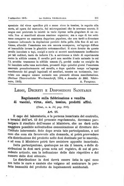 La clinica veterinaria rivista di medicina e chirurgia pratica degli animali domestici