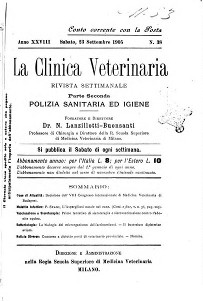 La clinica veterinaria rivista di medicina e chirurgia pratica degli animali domestici