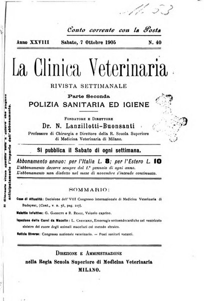 La clinica veterinaria rivista di medicina e chirurgia pratica degli animali domestici