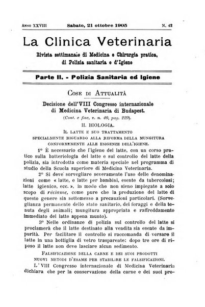 La clinica veterinaria rivista di medicina e chirurgia pratica degli animali domestici