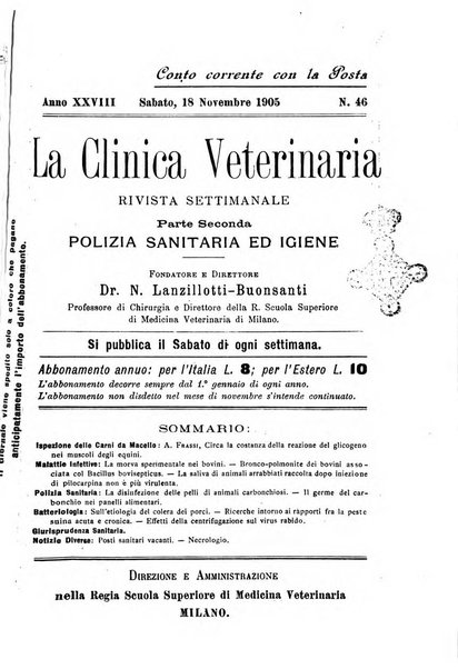 La clinica veterinaria rivista di medicina e chirurgia pratica degli animali domestici