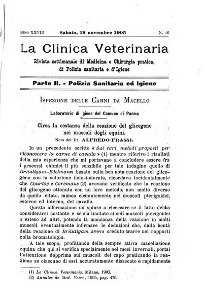 La clinica veterinaria rivista di medicina e chirurgia pratica degli animali domestici