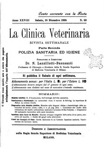 La clinica veterinaria rivista di medicina e chirurgia pratica degli animali domestici