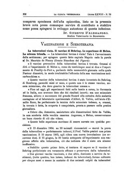 La clinica veterinaria rivista di medicina e chirurgia pratica degli animali domestici